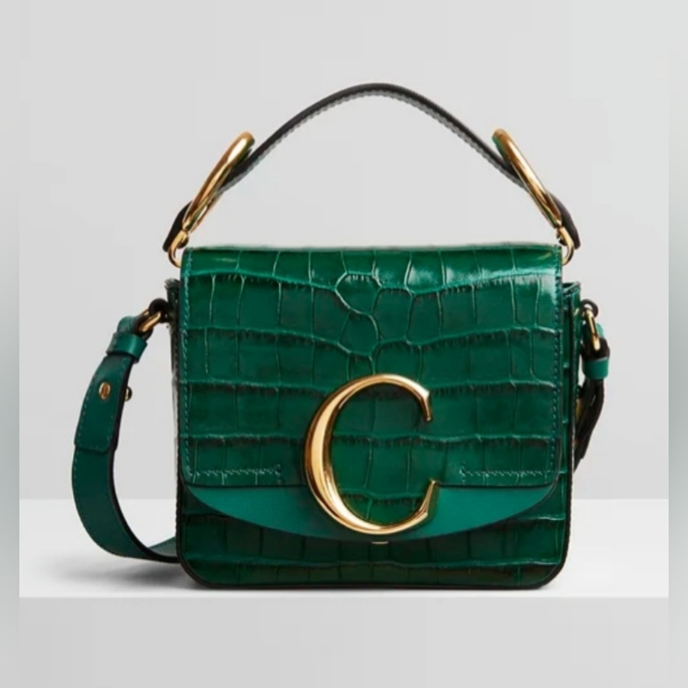 Chloe Green Crocodile-Embossed Handbag